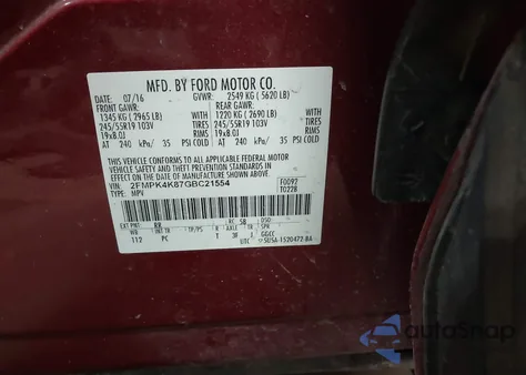 2016 Ford Edge Titanium z USA, uszkodzony, nr VIN 2FMPK4K87GBC21554